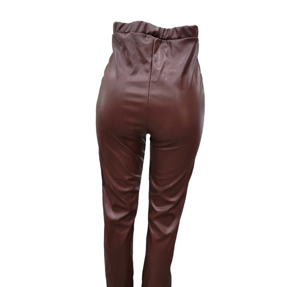 NEW Pretty Little Things Faux Leather Split Hem Trousers Pants Size 6‎ Brown - Picture 11 of 16
